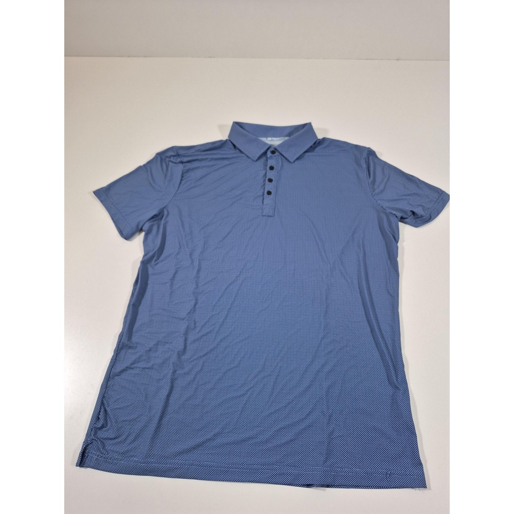 State & Liberty Polo Shirt Mens XL Blue Micro Geometric Jersey Casual Knit